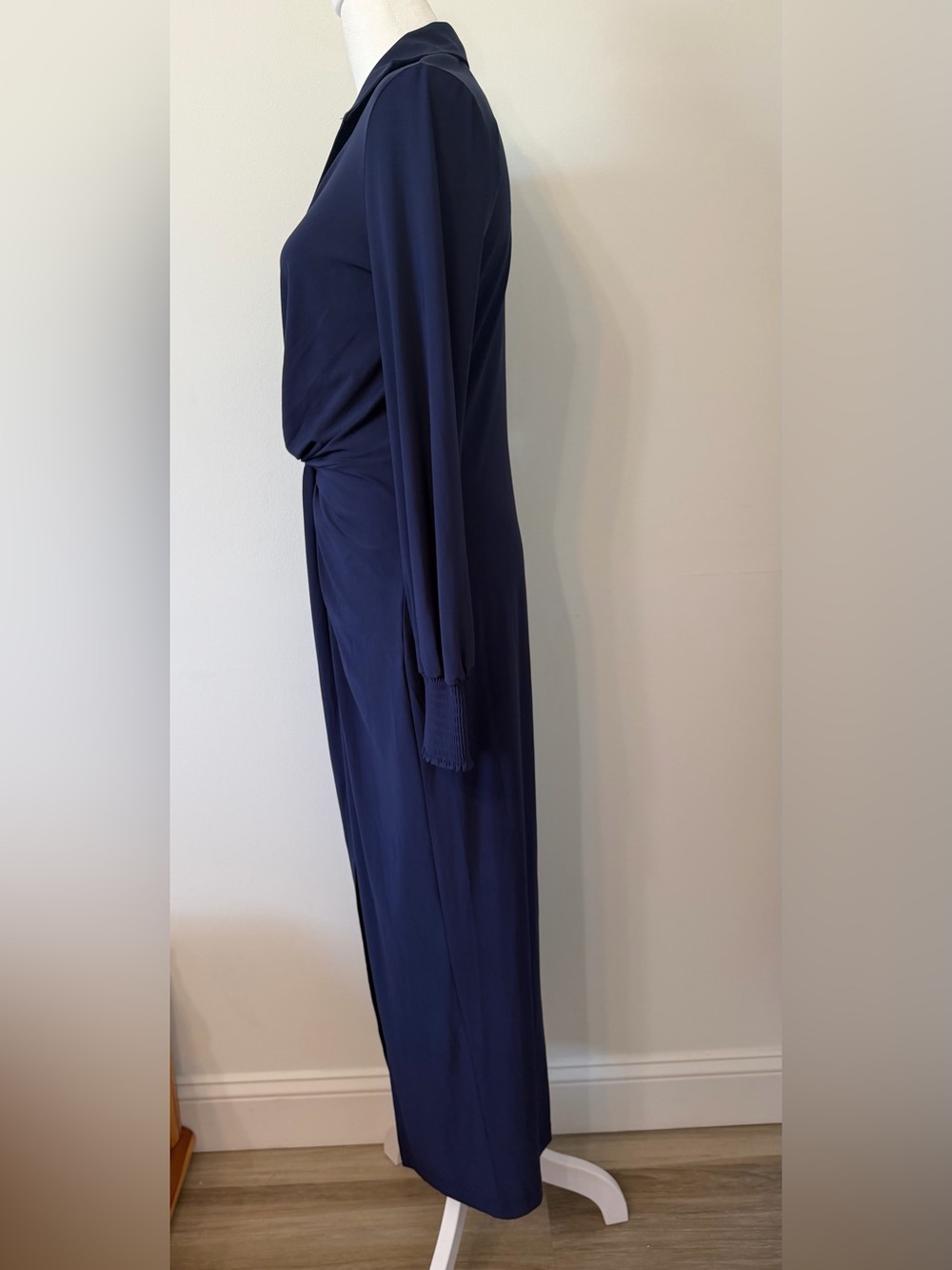 VENUS Deep Navy Twist-Front Maxi Dress • Long Sleeve Smocked Cuffs • Size M - Picture 4 of 13